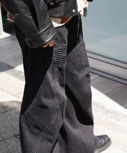 サイズ１ ネヴァーフォーゲット　デニム　ブラック NVRFRGT / ネヴァーフォーゲット 3D TWISTED MOTO JEANS（デニム