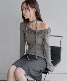 フリル付きオフショルダー トップス グレー KOBE LETTUCE トップス レディース 40代 上品 オフショルダー