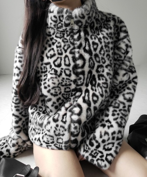 me+em select（ミームセレクト）の「【 ２color 】レオパードジップアップフェイクファーコート ／ leopard zipup  fake fur coat（その他アウター・レディース・ホワイト/ブラウン・FREE）」の6枚目の写真