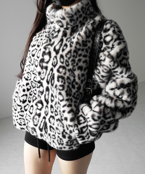 me+em select（ミームセレクト）の「【 ２color 】レオパードジップアップフェイクファーコート ／ leopard zipup  fake fur coat（その他アウター・レディース・ホワイト/ブラウン・FREE）」の11枚目の写真