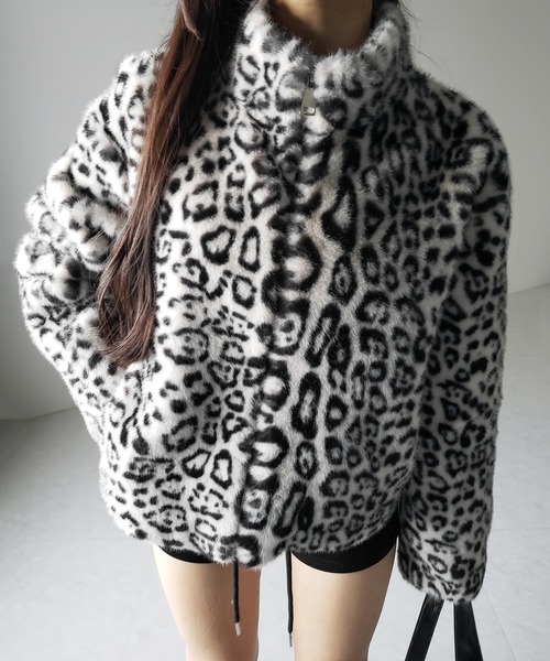 me+em select（ミームセレクト）の「【 ２color 】レオパードジップアップフェイクファーコート ／ leopard zipup  fake fur coat（その他アウター・レディース・ホワイト/ブラウン・FREE）」の12枚目の写真