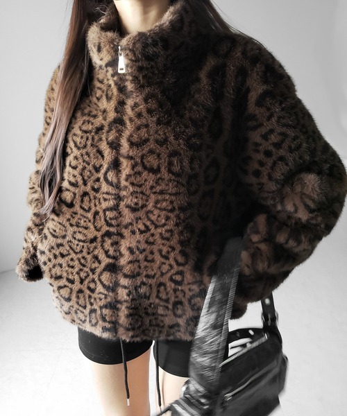 me+em select（ミームセレクト）の「【 ２color 】レオパードジップアップフェイクファーコート ／ leopard zipup  fake fur coat（その他アウター・レディース・ホワイト/ブラウン・FREE）」の5枚目の写真