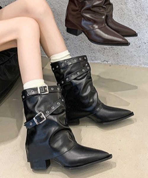 Vipoa(ヴィポア)の「ダブルベルトミドルブーツ(ブーツ・レディース・ブラック/ブラウン・LARGE/MEDIUM/SMALL)」の14枚目の写真