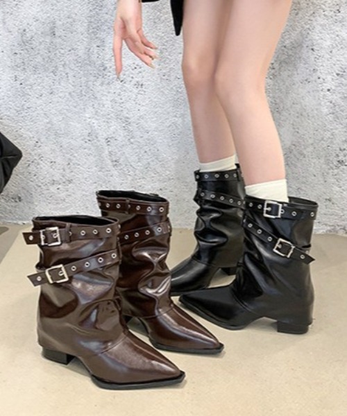 Vipoa(ヴィポア)の「ダブルベルトミドルブーツ(ブーツ・レディース・ブラック/ブラウン・LARGE/MEDIUM/SMALL)」の11枚目の写真