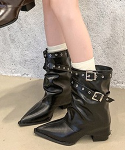 Vipoa(ヴィポア)の「ダブルベルトミドルブーツ(ブーツ・レディース・ブラック/ブラウン・LARGE/MEDIUM/SMALL)」の12枚目の写真
