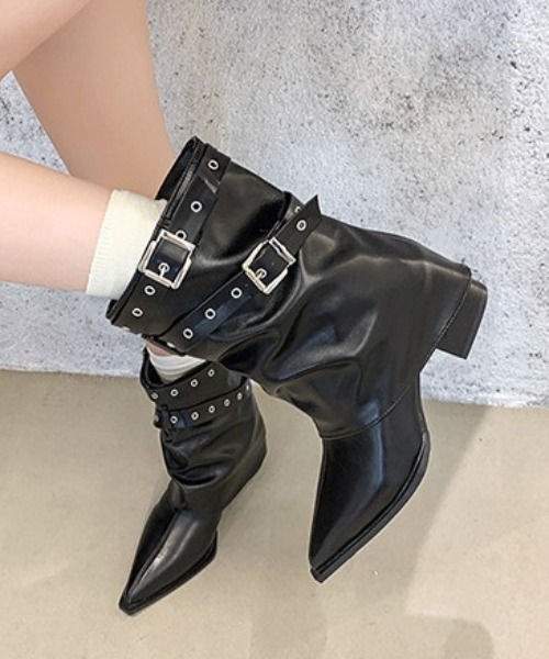 Vipoa(ヴィポア)の「ダブルベルトミドルブーツ(ブーツ・レディース・ブラック/ブラウン・LARGE/MEDIUM/SMALL)」の18枚目の写真