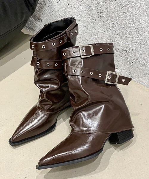 Vipoa(ヴィポア)の「ダブルベルトミドルブーツ(ブーツ・レディース・ブラック/ブラウン・LARGE/MEDIUM/SMALL)」の8枚目の写真