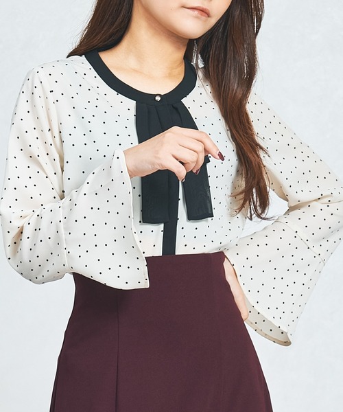MISCH MASCH（ミッシュマッシュ）の「一部店舗限定 ボウタイブラウス（シャツ/ブラウス・レディース・ブラック×ホワイト/ホワイト/ネイビー・ﾌﾘ-）」の3枚目の写真