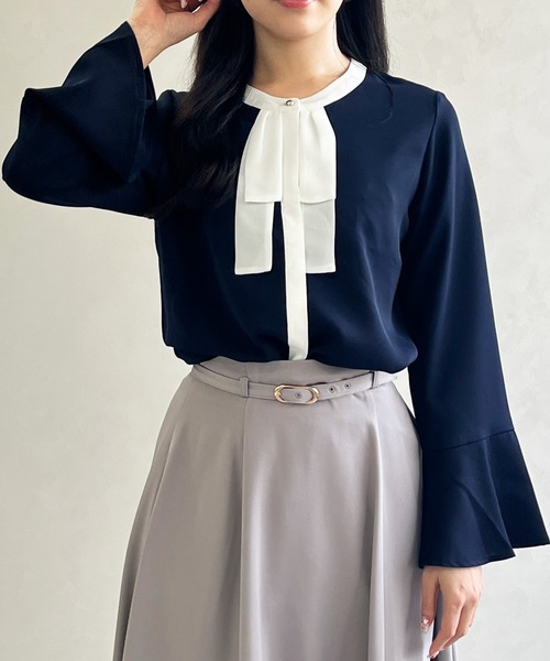 MISCH MASCH（ミッシュマッシュ）の「一部店舗限定 ボウタイブラウス（シャツ/ブラウス・レディース・ブラック×ホワイト/ホワイト/ネイビー・ﾌﾘ-）」の21枚目の写真