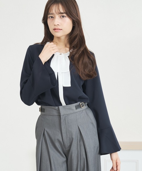 MISCH MASCH（ミッシュマッシュ）の「一部店舗限定 ボウタイブラウス（シャツ/ブラウス・レディース・ブラック×ホワイト/ホワイト/ネイビー・ﾌﾘ-）」の16枚目の写真