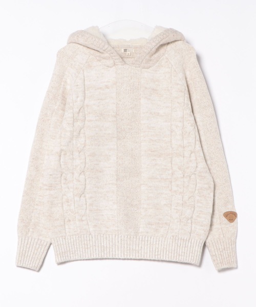 BILLABONG（ビラボン）の「BILLABONG レディース RAGLAN KNIT HOODIE セーター 【2025年秋冬モデル】 @autumn/ビラボンセットアップ対応フードボアプルオーバーニットパーカー・フーディー（ニット/セーター・レディース・アイボリー/スミクロ・MEDIUM/LARGE）」の15枚目の写真