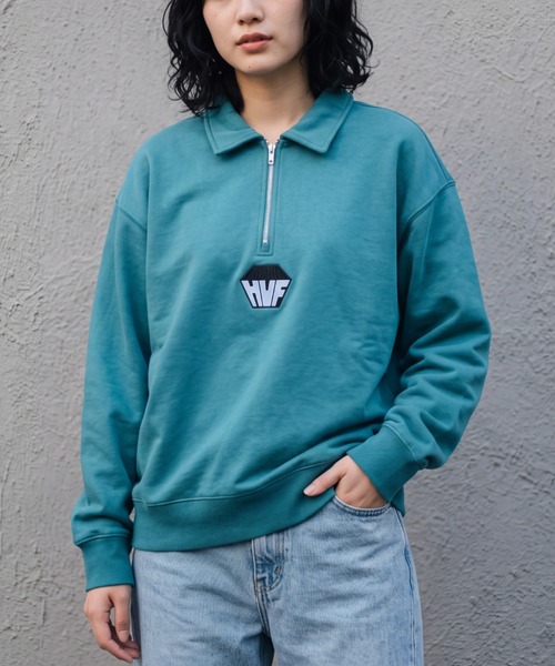 HUF(ハフ)の「【C-HUF】【HUF/ハフ】BIG BLOCK 1/4 ZIP PULLOVER FRENCH TERRY SWEAT SHIRTS FL00236(スウェット・メンズ・グリーン系その他/ブラック・SMALL/MEDIUM/LARGE/X-LARGE/XX-LARGE)」の1枚目の写真