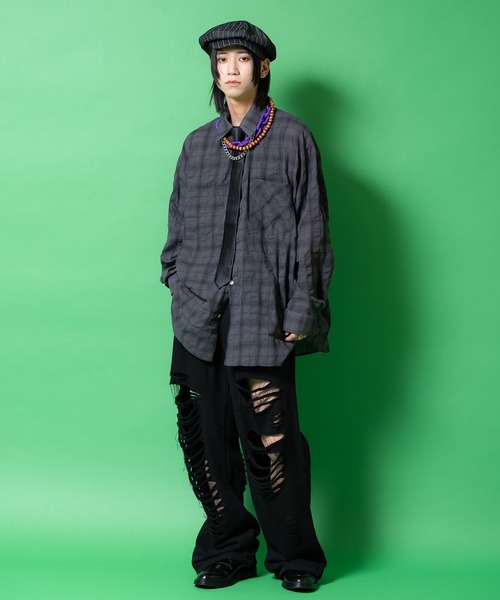 a.p.o.v.(エーピーオービー)の「a.p.o.v. スーパークラッシュダメージワイドスウェットパンツ(スウェットパンツ・メンズ・グレー/ブラック・ONESIZE)」の8枚目の写真