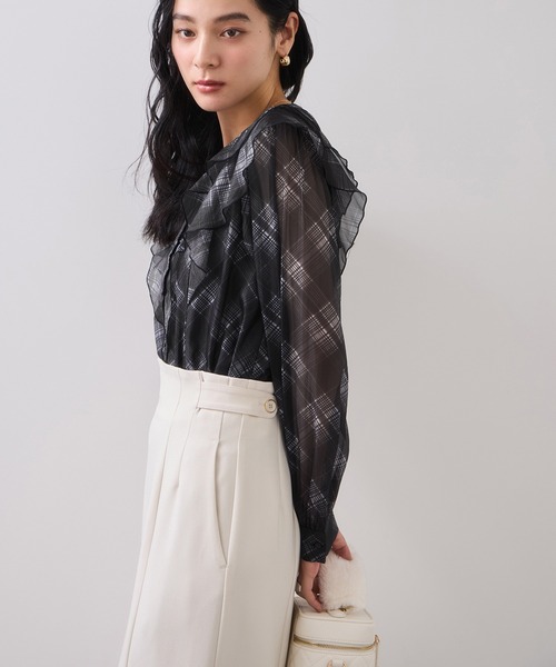VIS(ビス)の「フロントフリルシアーチェックブラウス/イージーケア(シャツ/ブラウス・レディース・ブラック系その他/ベージュ系その他・FREE)」の12枚目の写真