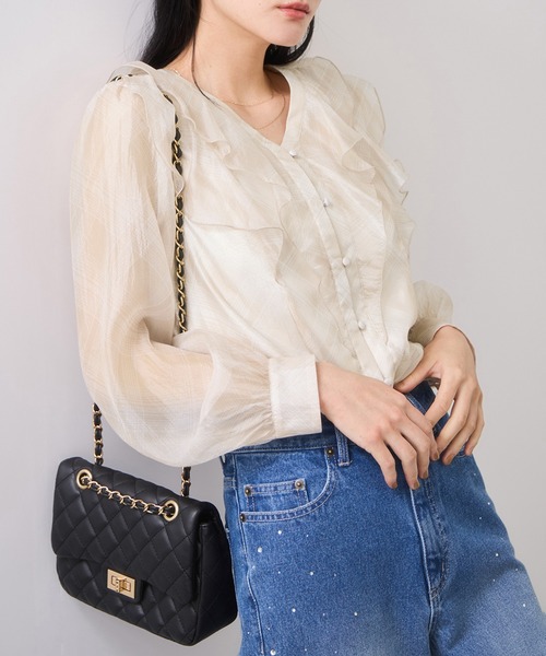 VIS(ビス)の「フロントフリルシアーチェックブラウス/イージーケア(シャツ/ブラウス・レディース・ブラック系その他/ベージュ系その他・FREE)」の5枚目の写真