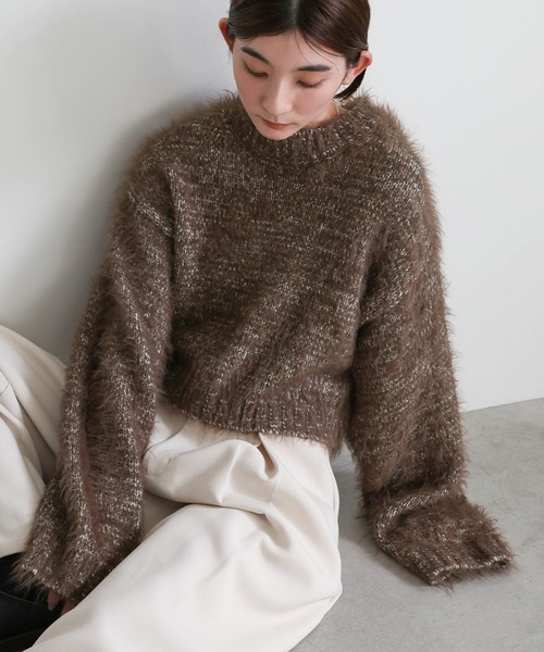 select MOCA(セレクトモカ)の「ミックスシャギーショートニット(ニット/セーター・レディース・ブラウン/ホワイト/チャコール・FREE)」の3枚目の写真