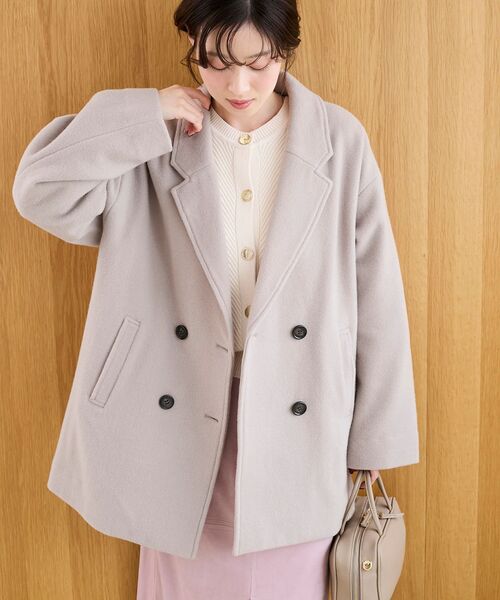 le.coeur blanc（ルクールブラン）の「ウールオーバーチェスターハーフコート（チェスターコート・レディース・グレイッシュベージュ/ブラウン/ネイビー・38）」の3枚目の写真