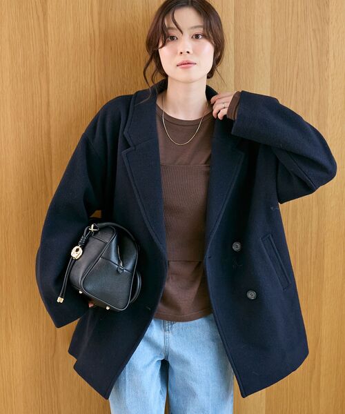 le.coeur blanc（ルクールブラン）の「ウールオーバーチェスターハーフコート（チェスターコート・レディース・グレイッシュベージュ/ブラウン/ネイビー・38）」の14枚目の写真