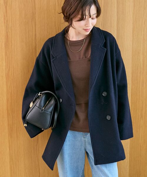 le.coeur blanc（ルクールブラン）の「ウールオーバーチェスターハーフコート（チェスターコート・レディース・グレイッシュベージュ/ブラウン/ネイビー・38）」の15枚目の写真