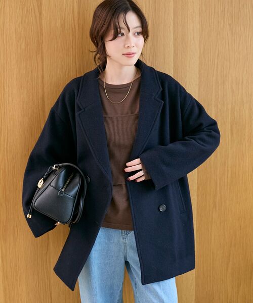 le.coeur blanc（ルクールブラン）の「ウールオーバーチェスターハーフコート（チェスターコート・レディース・グレイッシュベージュ/ブラウン/ネイビー・38）」の16枚目の写真