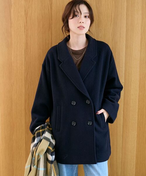 le.coeur blanc（ルクールブラン）の「ウールオーバーチェスターハーフコート（チェスターコート・レディース・グレイッシュベージュ/ブラウン/ネイビー・38）」の18枚目の写真