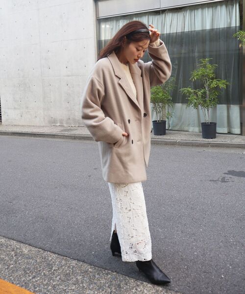 le.coeur blanc（ルクールブラン）の「ウールオーバーチェスターハーフコート（チェスターコート・レディース・グレイッシュベージュ/ブラウン/ネイビー・38）」の5枚目の写真