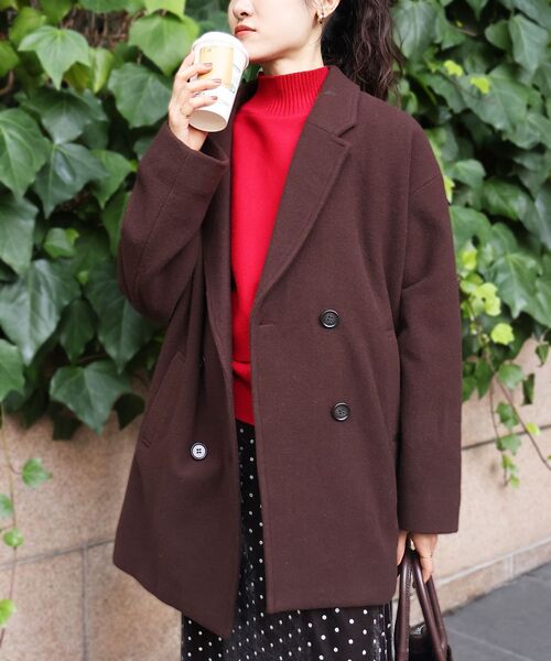 le.coeur blanc（ルクールブラン）の「ウールオーバーチェスターハーフコート（チェスターコート・レディース・グレイッシュベージュ/ブラウン/ネイビー・38）」の8枚目の写真