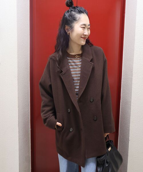 le.coeur blanc（ルクールブラン）の「ウールオーバーチェスターハーフコート（チェスターコート・レディース・グレイッシュベージュ/ブラウン/ネイビー・38）」の10枚目の写真