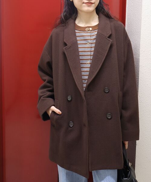 le.coeur blanc（ルクールブラン）の「ウールオーバーチェスターハーフコート（チェスターコート・レディース・グレイッシュベージュ/ブラウン/ネイビー・38）」の11枚目の写真