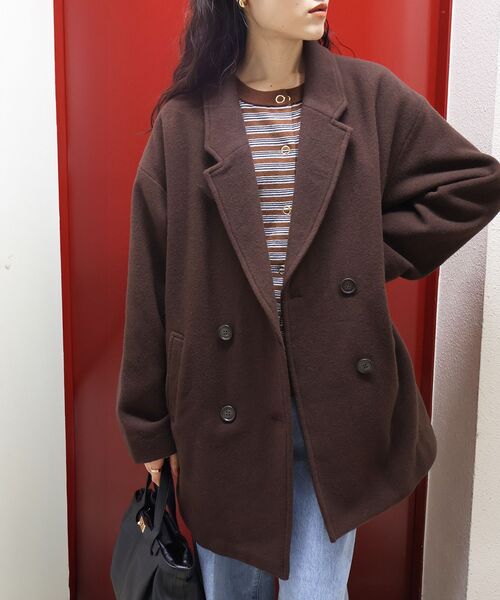le.coeur blanc（ルクールブラン）の「ウールオーバーチェスターハーフコート（チェスターコート・レディース・グレイッシュベージュ/ブラウン/ネイビー・38）」の12枚目の写真