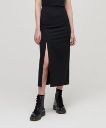 レディースハイウエストスリットロングスカート[ブラック]