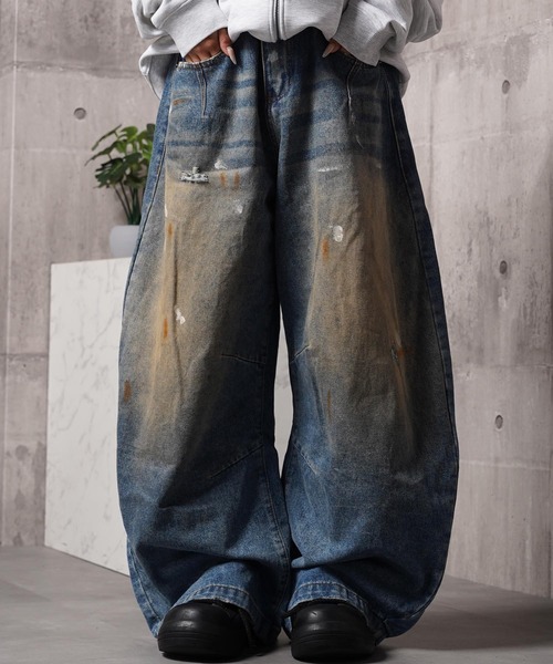 ダメージペイント バレルレッグジーンズ / Damage Paint Barrel Leg Jeans