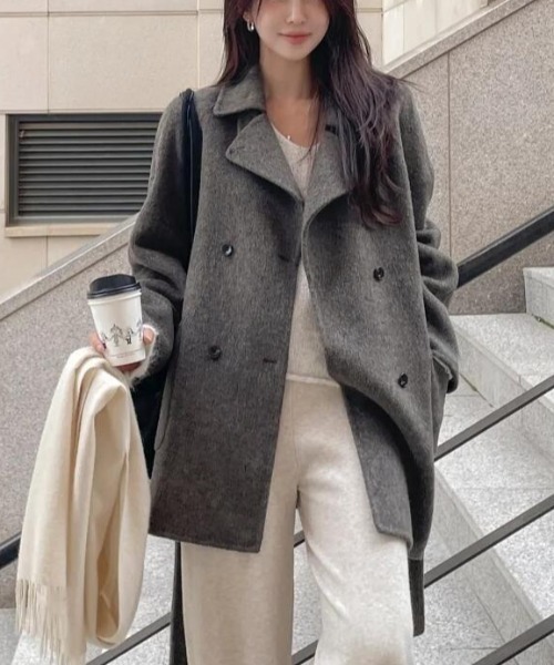 セール】ダブルブレストデザインの上品なオーバーサイズコート