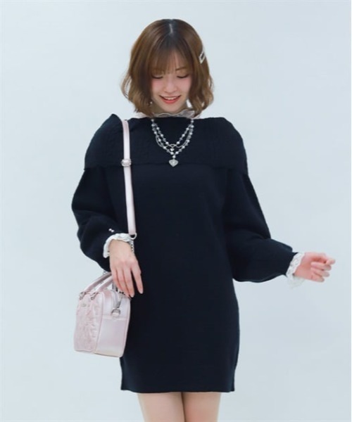 axes femme POETIQUE（アクシーズファムポエティック）の「ハート×ケーブル柄チュニワンピース（チュニック・レディース・ホワイト/ミント/ブラック・MEDIUM）」の2枚目の写真