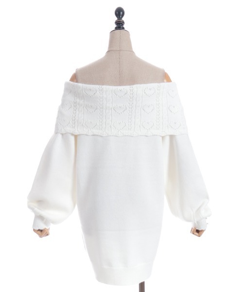 axes femme POETIQUE（アクシーズファムポエティック）の「ハート×ケーブル柄チュニワンピース（チュニック・レディース・ホワイト/ミント/ブラック・MEDIUM）」の6枚目の写真