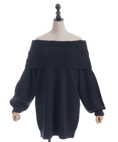 axes femme POETIQUE（アクシーズファムポエティック）の「ハート×ケーブル柄チュニワンピース（チュニック・レディース・ホワイト/ミント/ブラック・MEDIUM）」の12枚目の写真