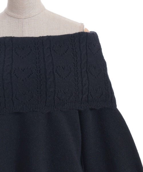 axes femme POETIQUE（アクシーズファムポエティック）の「ハート×ケーブル柄チュニワンピース（チュニック・レディース・ホワイト/ミント/ブラック・MEDIUM）」の17枚目の写真