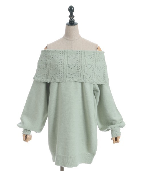 axes femme POETIQUE（アクシーズファムポエティック）の「ハート×ケーブル柄チュニワンピース（チュニック・レディース・ホワイト/ミント/ブラック・MEDIUM）」の21枚目の写真