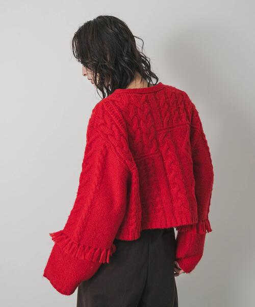 SENSE OF PLACE by URBAN RESEARCH(センスオブプレイスバイアーバンリサーチ)の「パッチワークケーブルニットカーディガン(カーディガン/ボレロ・レディース・アイボリー/レッド/チャコールグレー・ONE)」の7枚目の写真