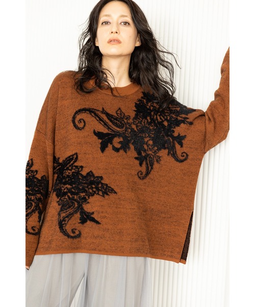 OSMOSIS（オズモーシス）の「ジャガードニットプルオーバー（ニット/セーター・レディース・ライトベージュ/キャメル/ダークグレー・ONE SIZE）」の12枚目の写真