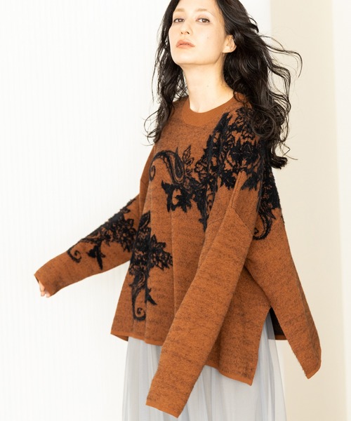 OSMOSIS（オズモーシス）の「ジャガードニットプルオーバー（ニット/セーター・レディース・ライトベージュ/キャメル/ダークグレー・ONE SIZE）」の13枚目の写真