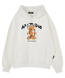 ウィンクベアドール オーバーサイズ ドロップショルダー フードパーカー_ホワイト