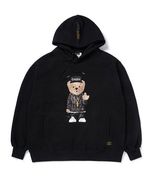 EMB COMPTON BEAR OVERSIZED HEAVY SWEAT HOODIE BLACK
