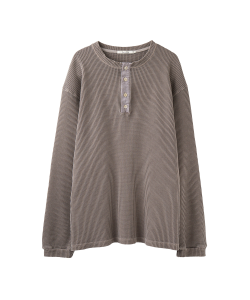 AREUBAN(アルバン)の「ヘンリーソフトワッフルロングスリーブ_ブリーチベージュ(Tシャツ/カットソー・メンズ・サンドベージュ・1/2/3)」の1枚目の写真