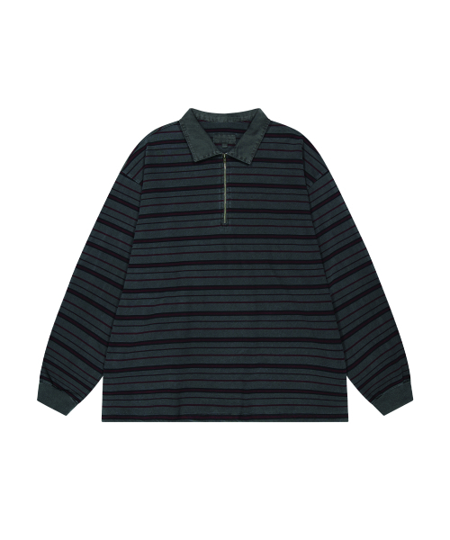 ENDOOR(エンドア)の「Vtg zip-up stripe polo shirt (vtg red)(ポロシャツ・メンズ・その他・1/2)」の2枚目の写真