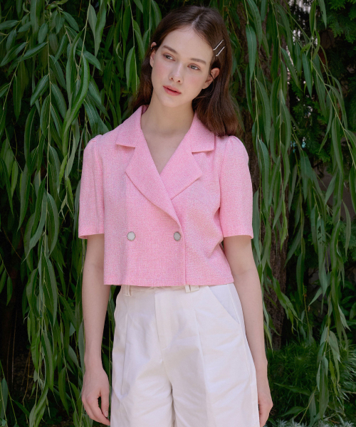 ツイードハーフジャケットベビーピンク[T42]
