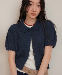 襟付きファンシーヤーン半袖ニット