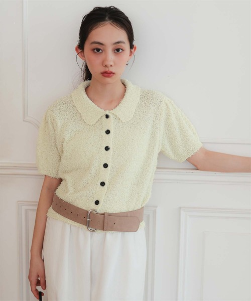 miette（ミエット）の「襟付きファンシーヤーン半袖ニット（ニット/セーター・レディース・ライトピンク/ライトイエロー/ブラウン/レッド/ネイビー・S/M/L）」の4枚目の写真