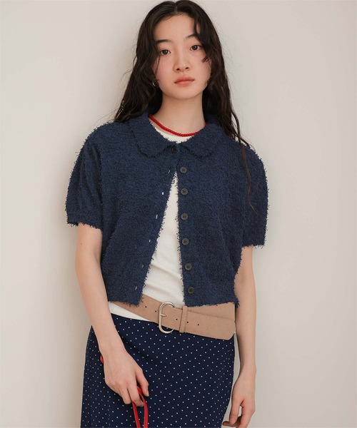 miette（ミエット）の「襟付きファンシーヤーン半袖ニット（ニット/セーター・レディース・ライトピンク/ライトイエロー/ブラウン/レッド/ネイビー・S/M/L）」の15枚目の写真