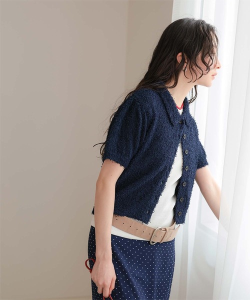 miette（ミエット）の「襟付きファンシーヤーン半袖ニット（ニット/セーター・レディース・ライトピンク/ライトイエロー/ブラウン/レッド/ネイビー・S/M/L）」の16枚目の写真